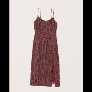 A&F Side Slit Slip Midi Dress in Burgundy Print